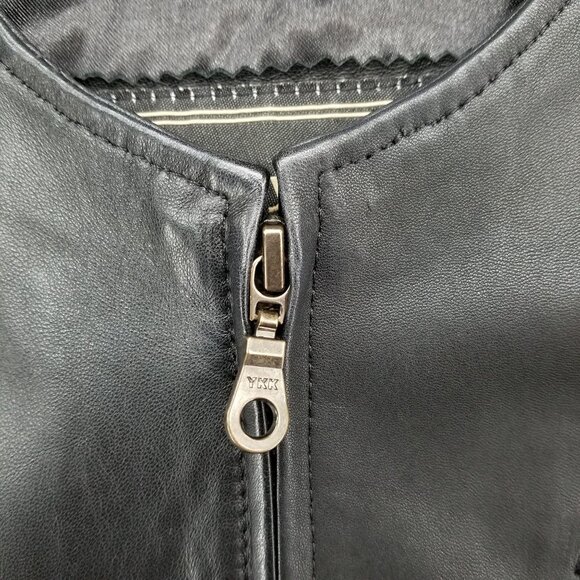 Silvia y Mario Womens Black Leather Jacket Lined Pockets Full Zip Argentina Sz M - Picture 5 of 16